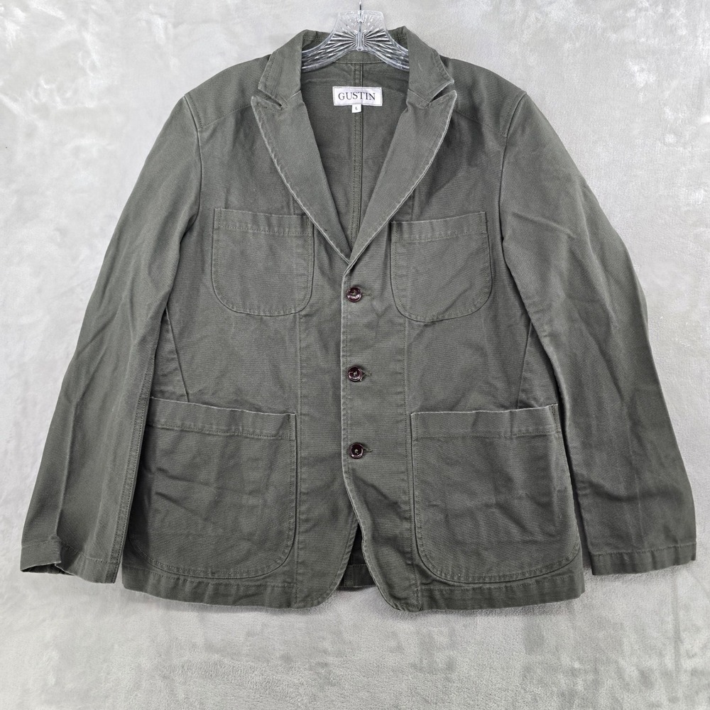 Gustin Blazer Chore Coat Men Large Cotton Canvas Jacket Green Made in USA